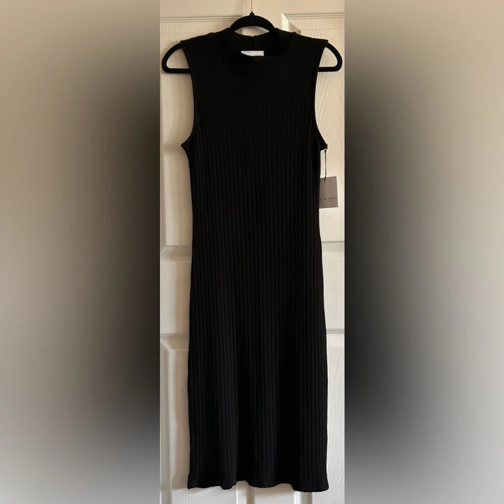 BELLA DAHL Women’s Black Ribbed Sleeveless Midi Dress Size‎ Small NWT